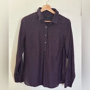 ❤️💙 J CREW SILK COTTON BLEND
HALF BUTTON POPOVER PERFECT POLKA DOT 💙❤️